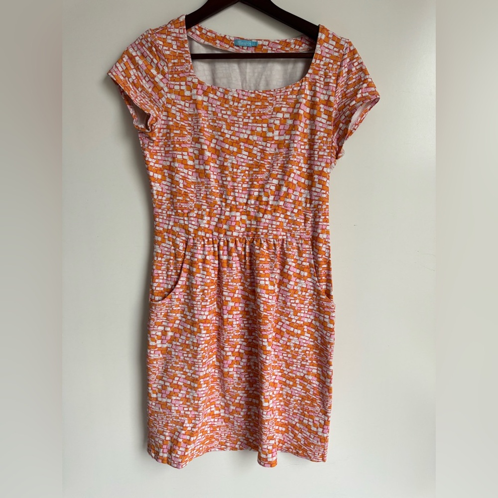 J.McLaughlin Women Small Pink Orange Pattern Catalina Cloth‎ Cap Sleeve Dress